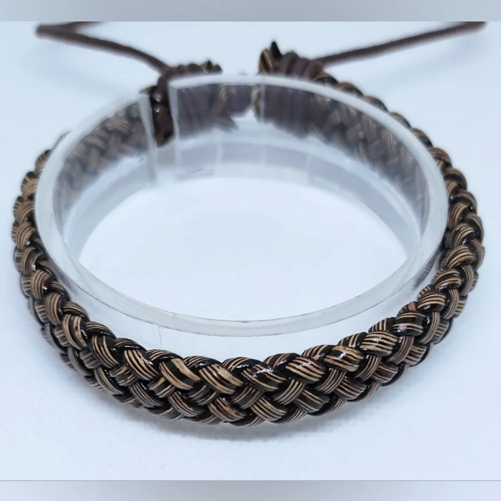 Men's Bracelet Leather Braided Brown New f70